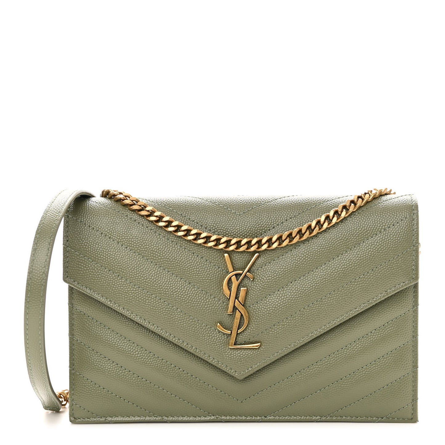 Grain De Poudre Matelasse Chevron Monogram Envelope Chain Wallet Pistache