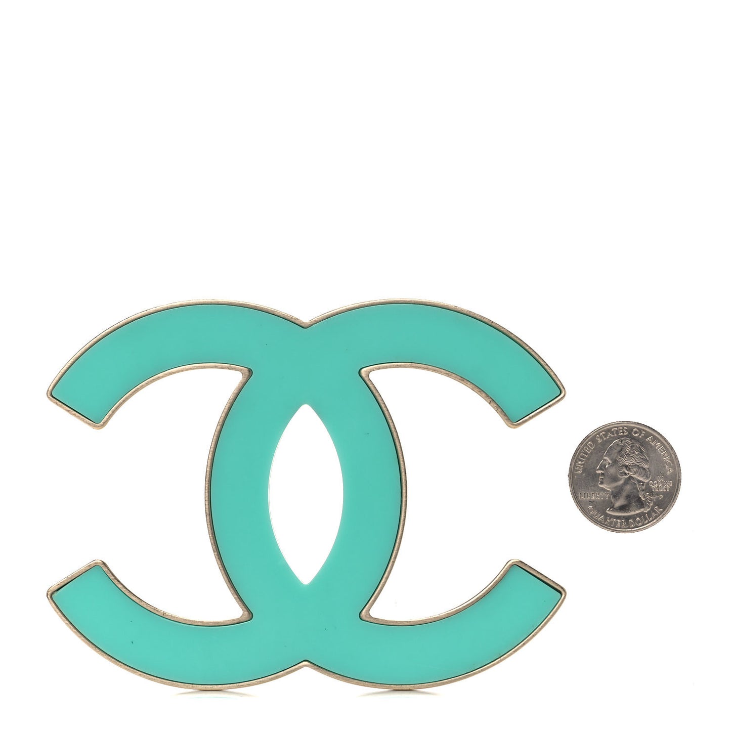 Enamel CC Brooch Turquoise Gold