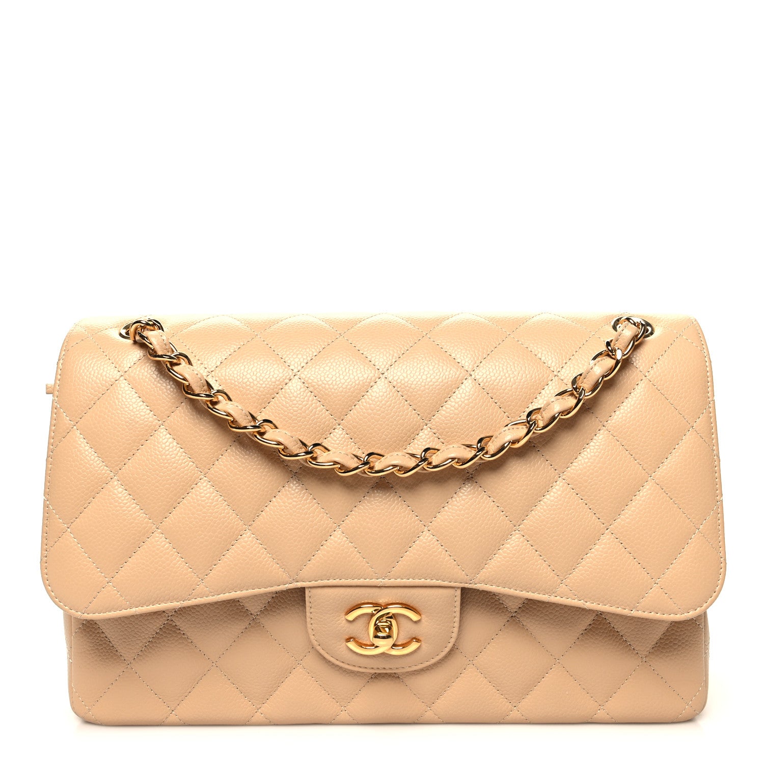 Chanel Caviar Quilted Jumbo Double Flap Light Beige 1 of 10