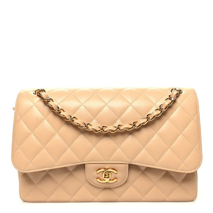 Chanel Caviar Quilted Jumbo Double Flap Light Beige 1 of 10