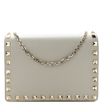 Valentino Garavani Pebbled Calfskin Rockstud Wallet on Chain Opal Grey 1 of 9
