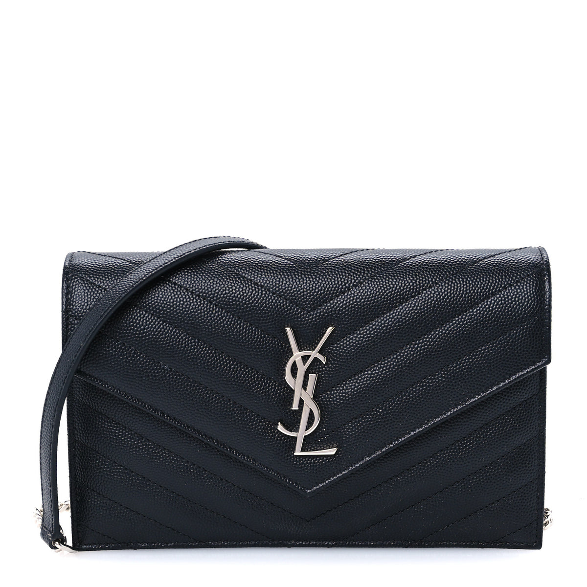 Grain De Poudre Matelasse Chevron Monogram Envelope Chain Wallet Black