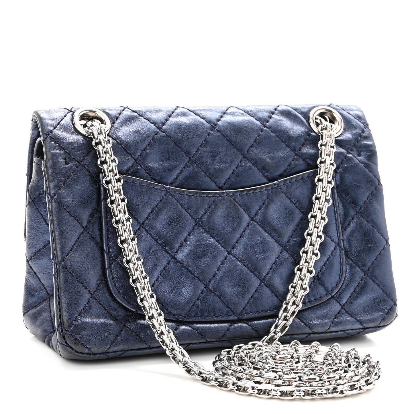 Metallic Aged Calfskin Quilted 2.55 Reissue 224 Flap Blue