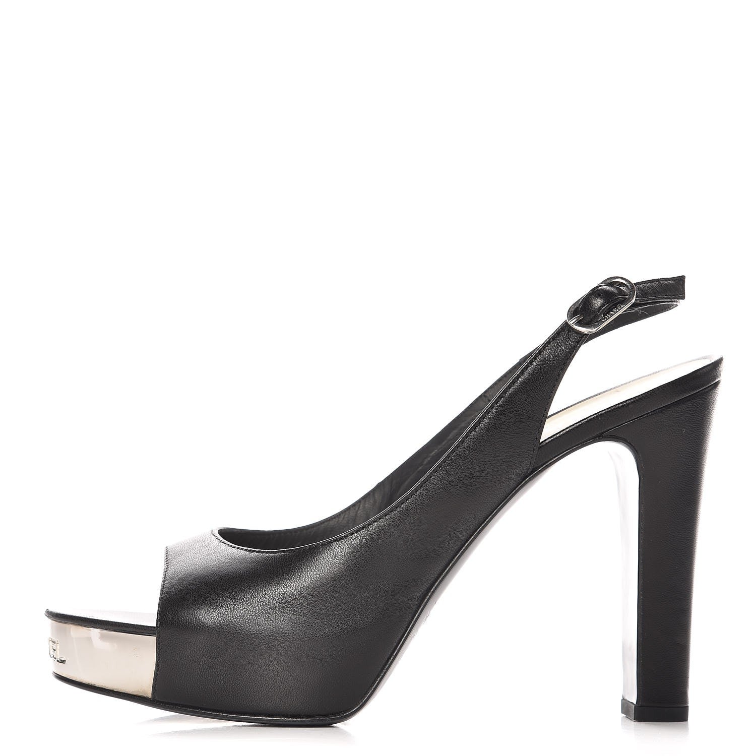 Chanel Lambskin Sling Back Peep Toe Pumps 39.5 Black 1 of 11