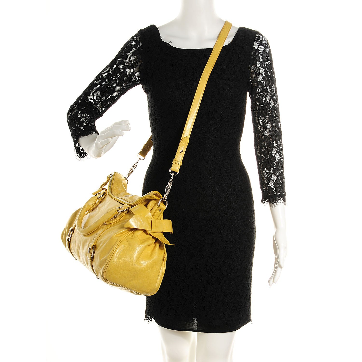 Miu Miu Vitello Lux Large Bow Bag Polline 2 of 9