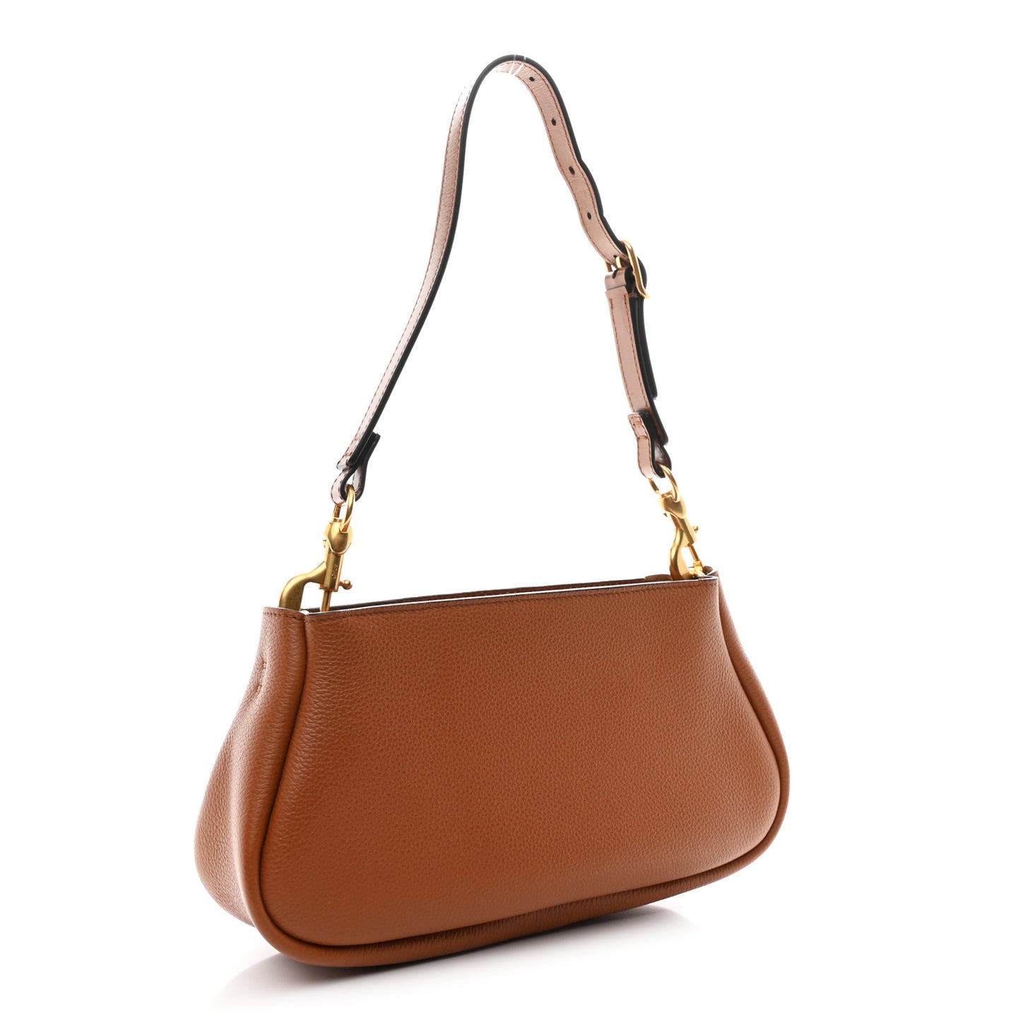 Shiny Grained Calfskin Small Marcie Clutch Tan