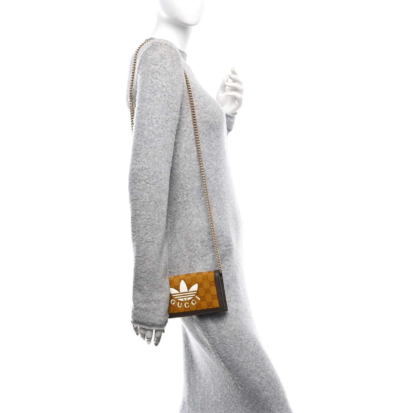 X ADIDAS Monogram Trefoil Embossed Wallet On Chain Brown