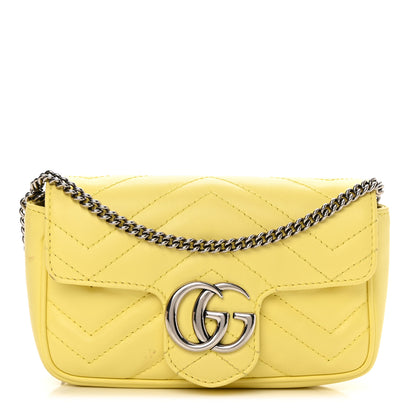 Gucci Calfskin Matelasse Super Mini GG Marmont Shoulder Bag Banana 1 of 18