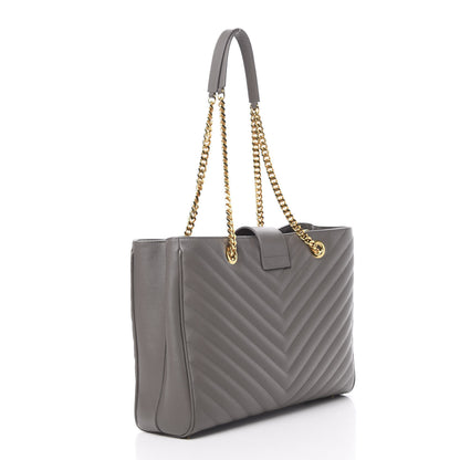 Saint Laurent Grain De Poudre Matelasse Chevron Monogram Shopping Bag Fog 2 of 10