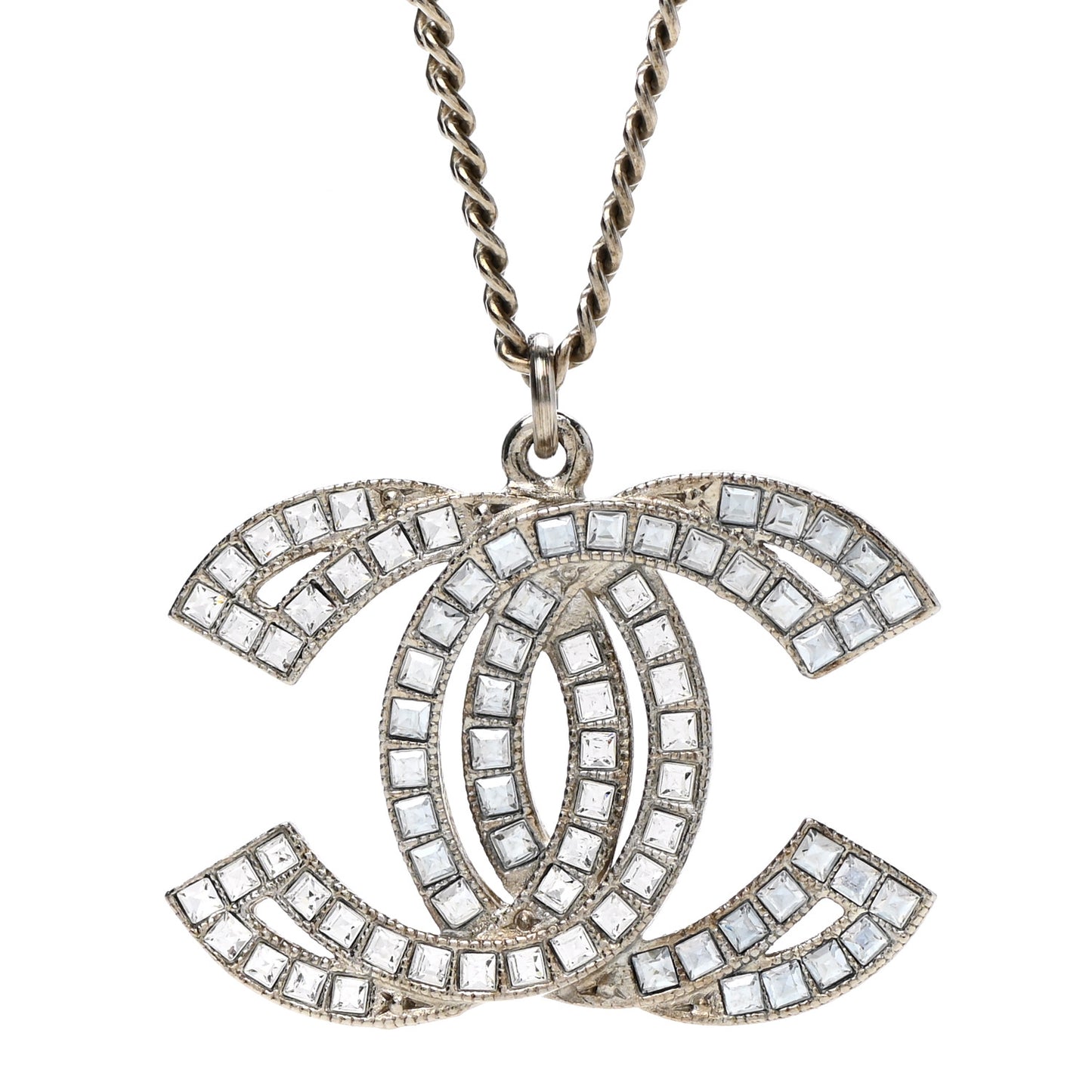 Metal Crystal Baguette CC Pendant Necklace Gold