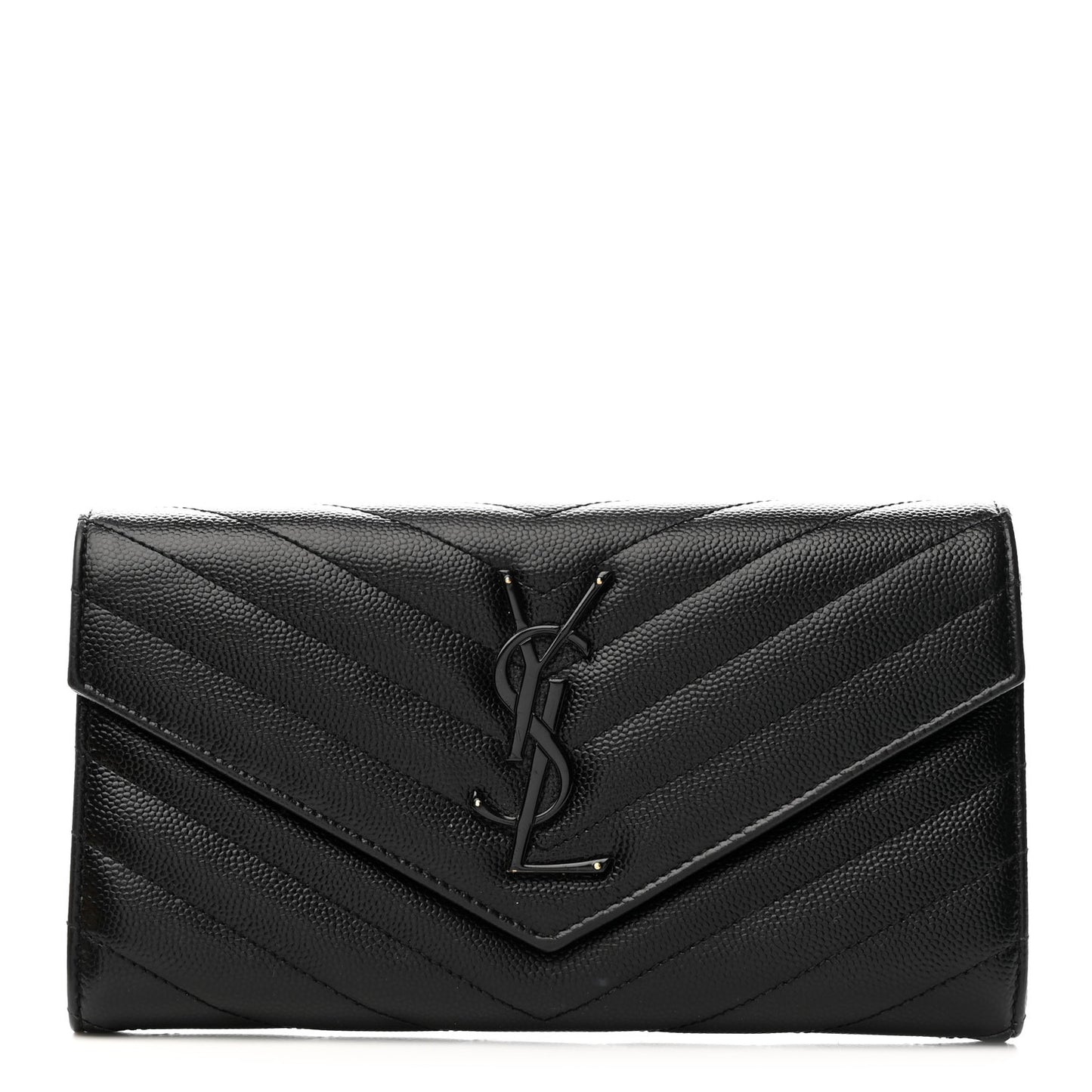 Grain De Poudre Matelasse Chevron Monogram Flap Wallet Black