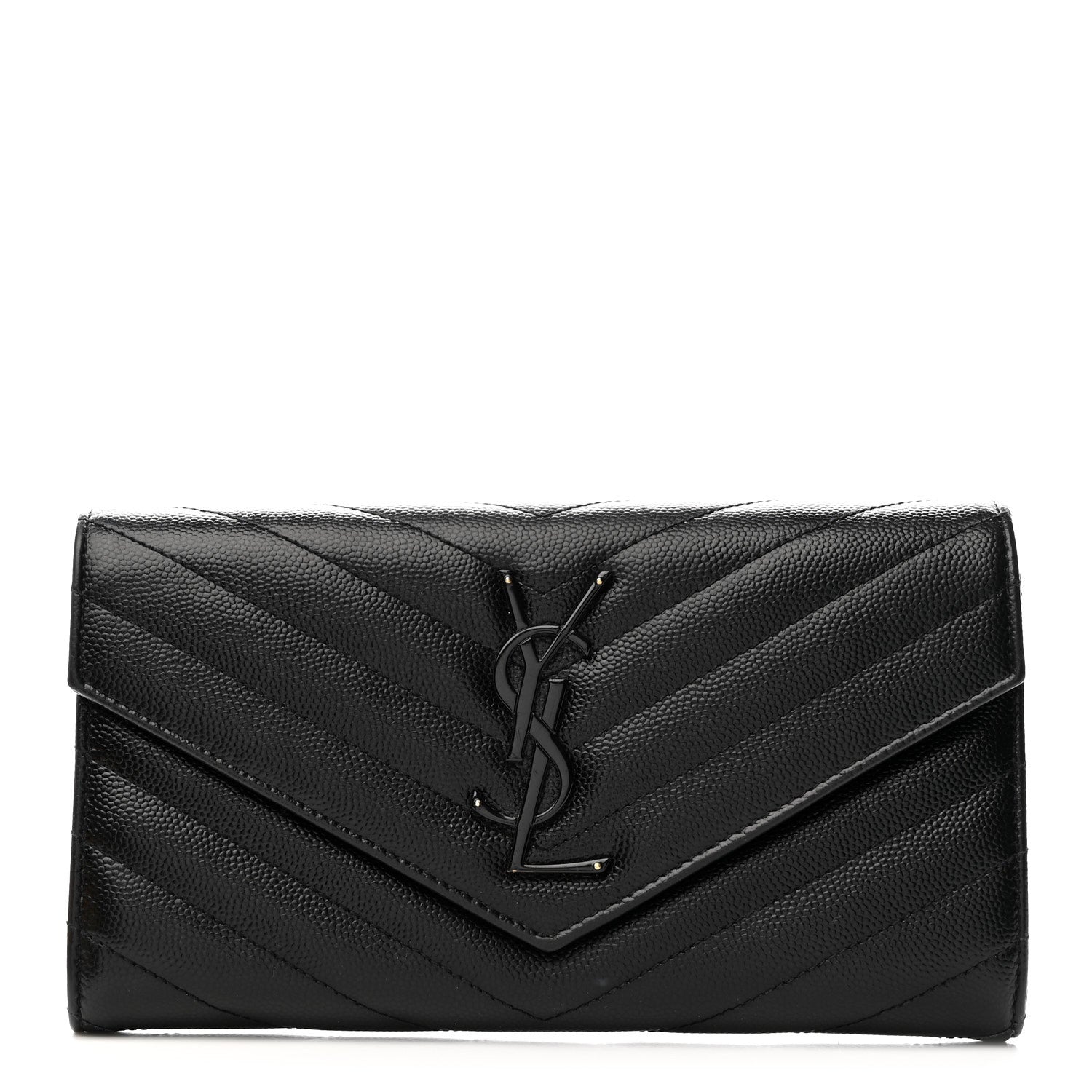 Saint Laurent Grain De Poudre Matelasse Chevron Monogram Flap Wallet Black 1 of 9