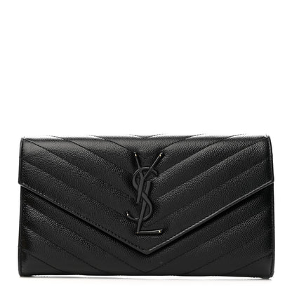 Saint Laurent Grain De Poudre Matelasse Chevron Monogram Flap Wallet Black 1 of 9