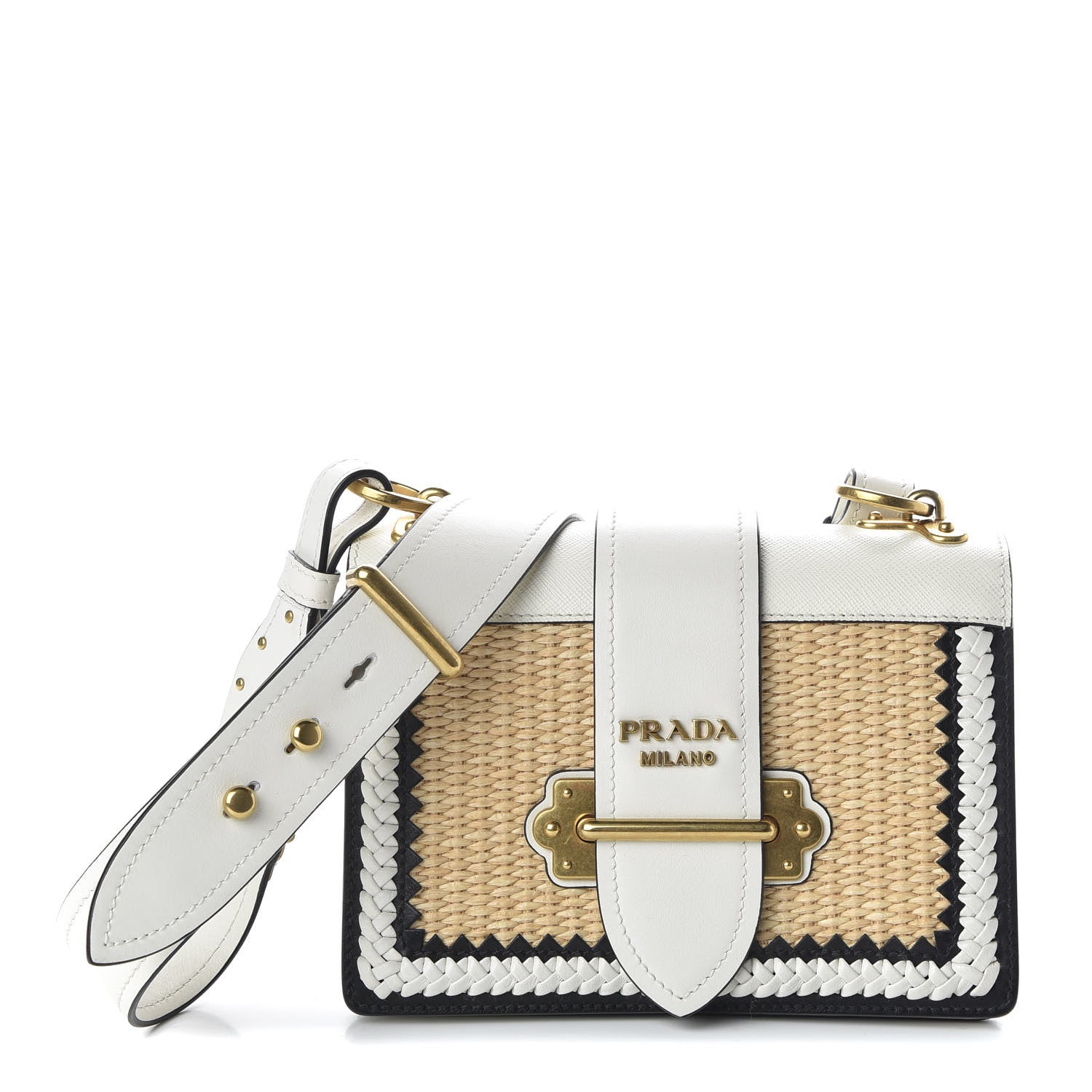 Prada City Calf Raffia Saffiano Cahier Bag Naturale White 1 of 9