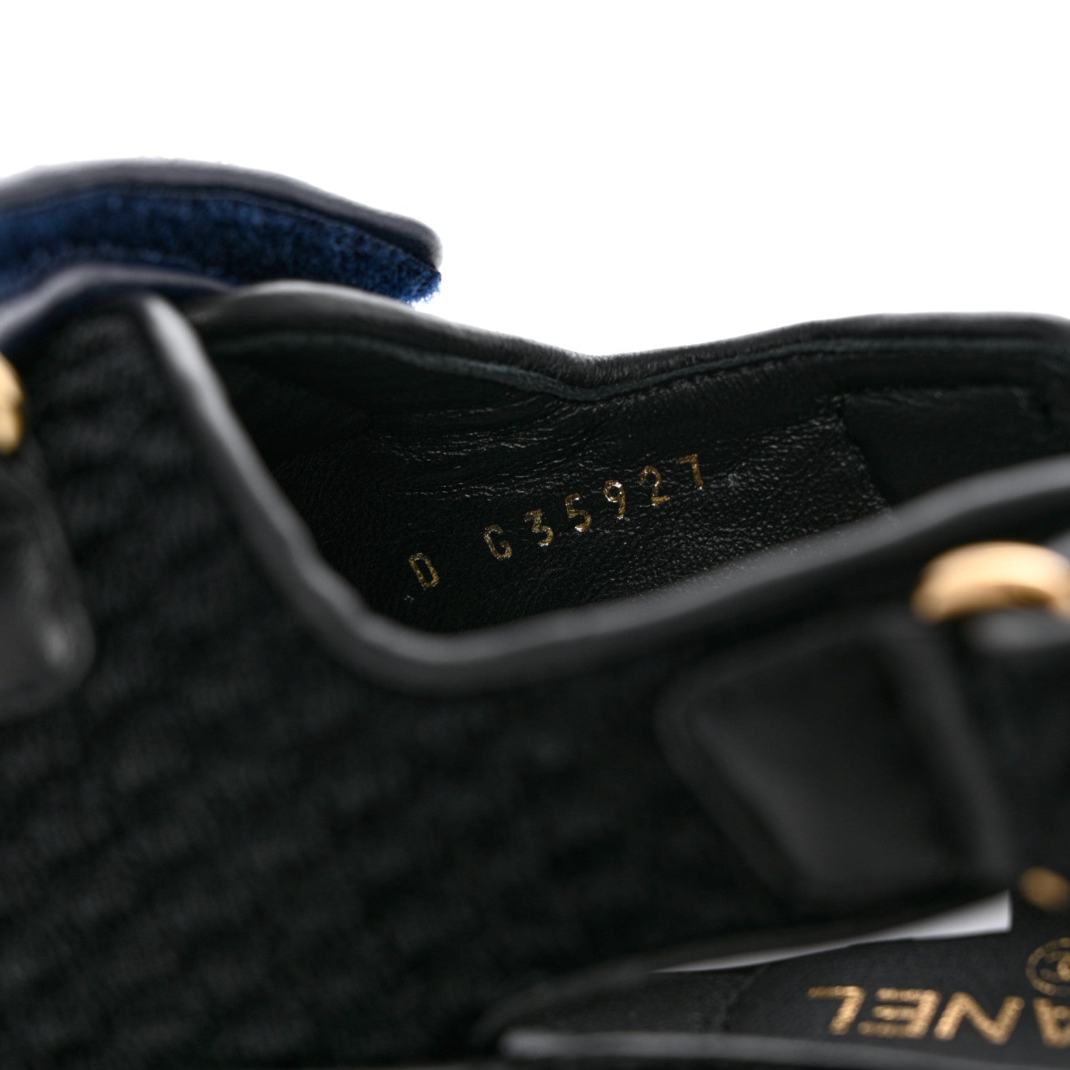 Chanel Knit Fabric Velcro Dad Sandals 39 Black Dark Blue Light Blue 6 of 9