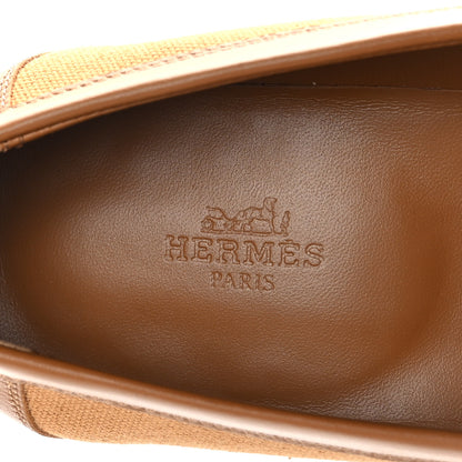 Hermes Calfskin Canvas Womens Destin Loafer 39 Naturel Beige Dore 7 of 9