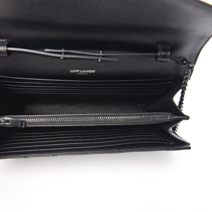 Saint Laurent Grain De Poudre Matelasse Chevron Monogram Chain Wallet Black 4 of 8