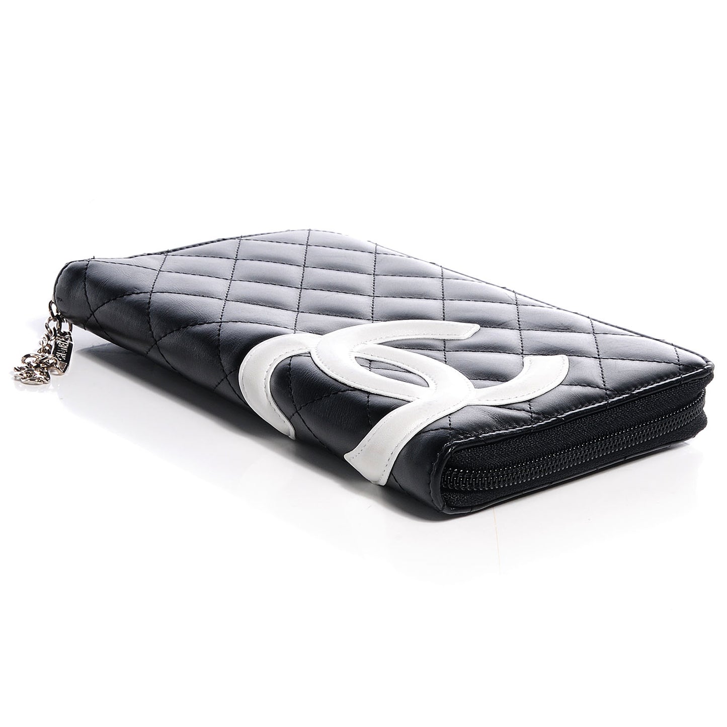 Calfskin Cambon Zip Around Organizer Wallet Black White