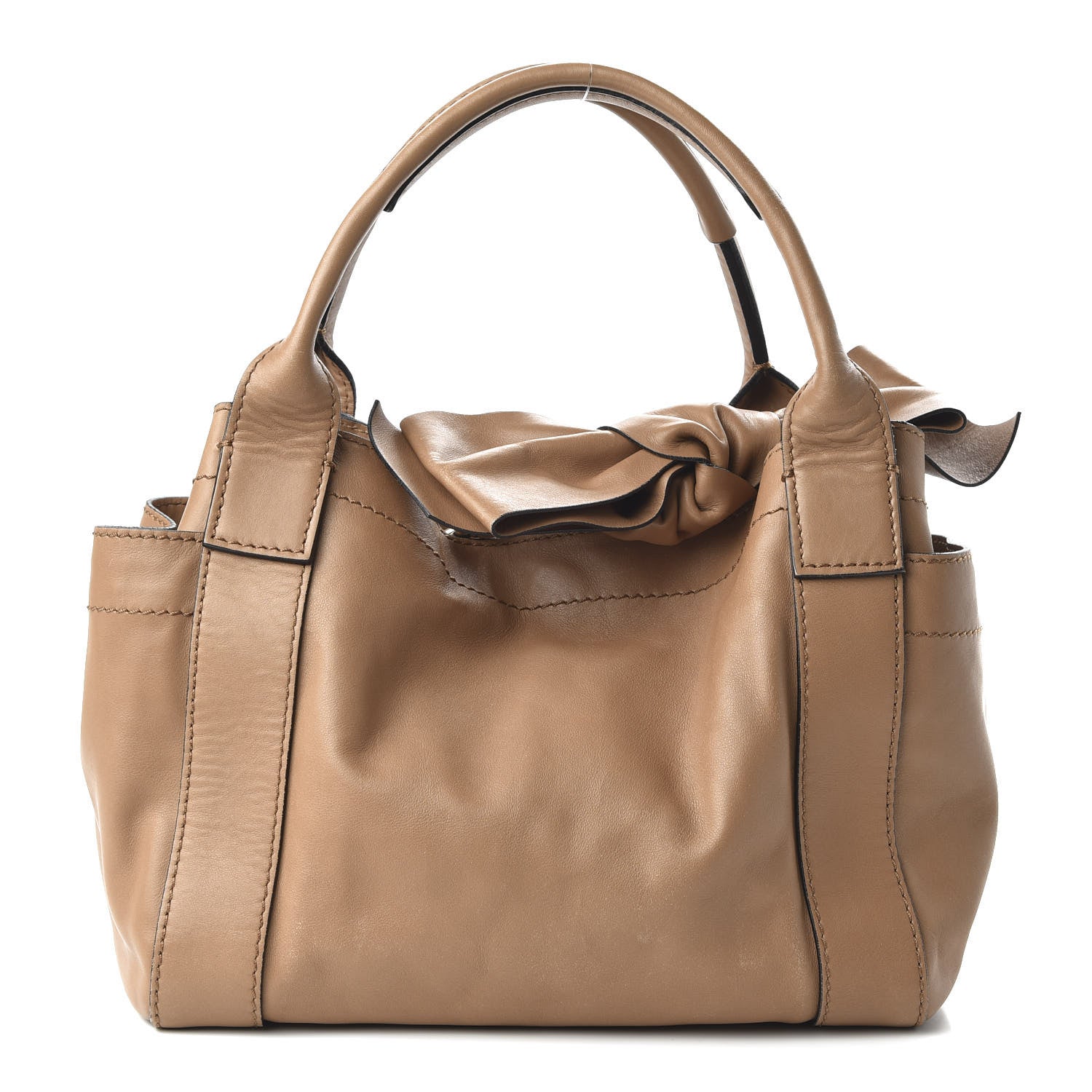 Valentino Garavani Nappa Double Pocket Bow Tote Camel 1 of 9