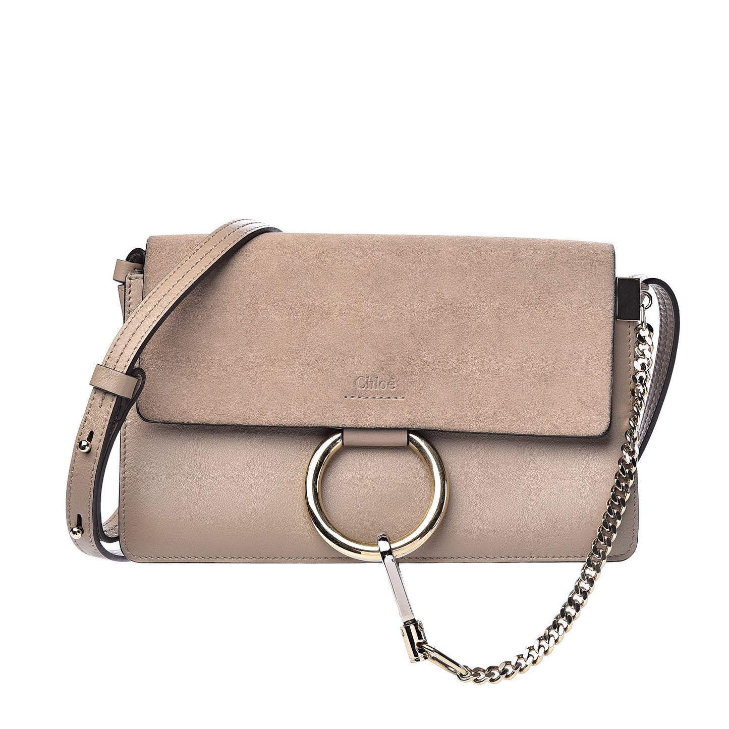 Suede Calfskin Small Faye Shoulder Bag Motty Grey