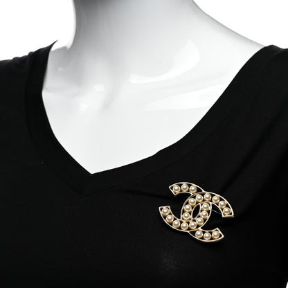 Chanel CC Pearl Brooch Pin Gold 2 of 5