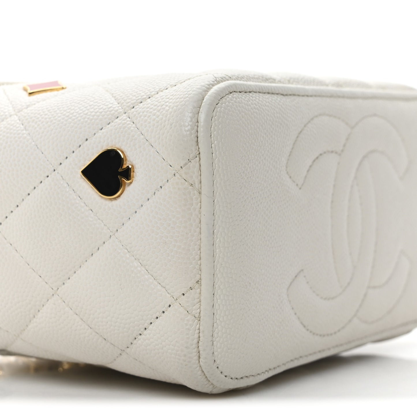 Caviar Quilted Enamel Coco Casino Small Vanity Case With Chain White White