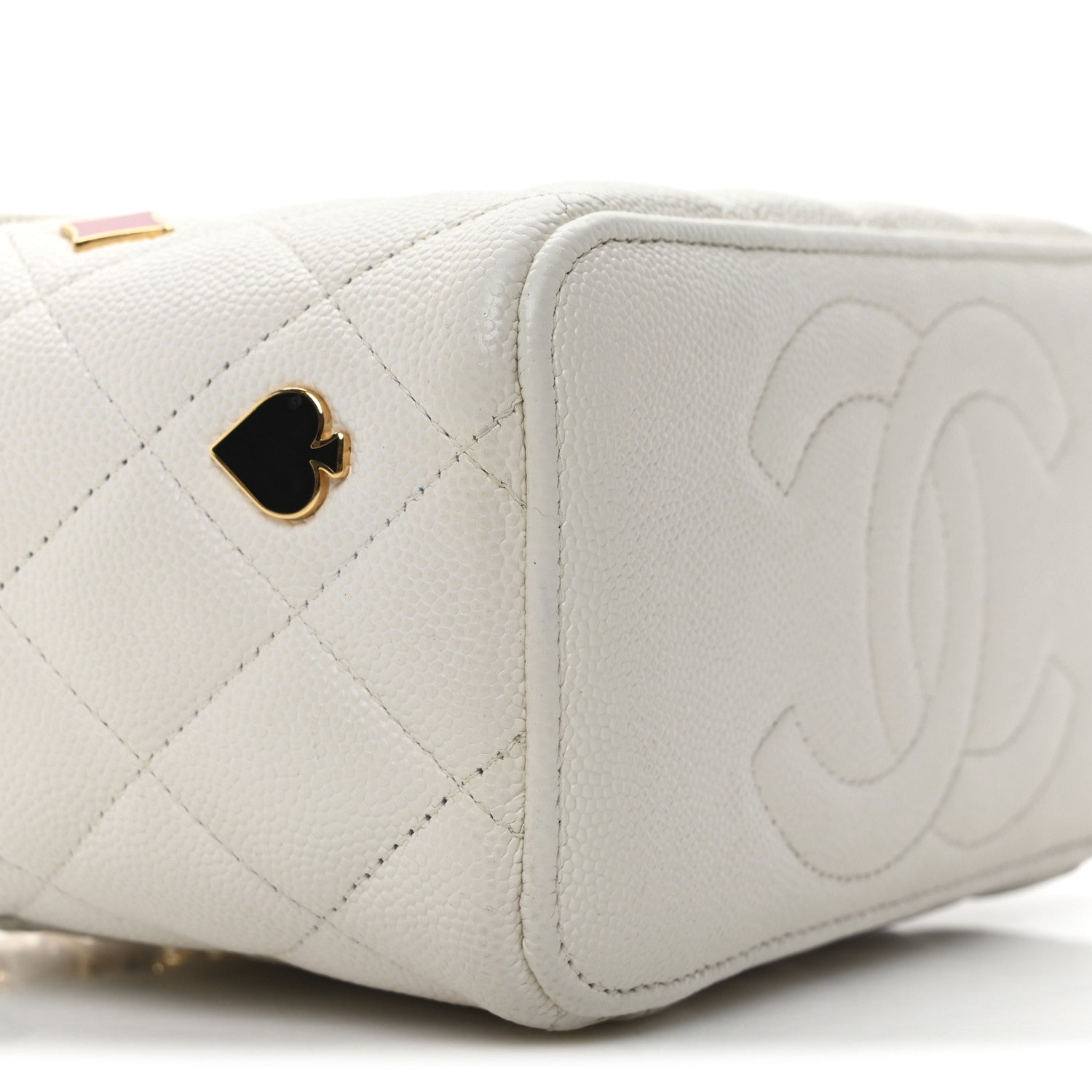 Chanel Caviar Quilted Enamel Coco Casino Small Vanity Case With Chain White White 9 of 10