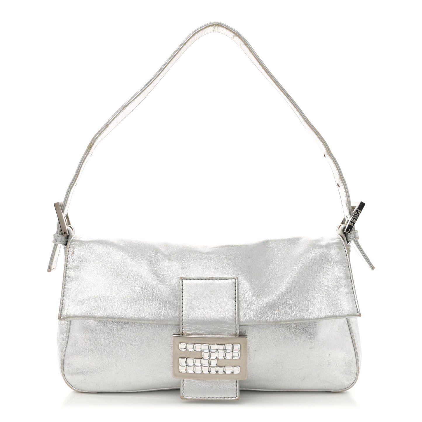 Metallic Nappa Crystal Baguette Silver