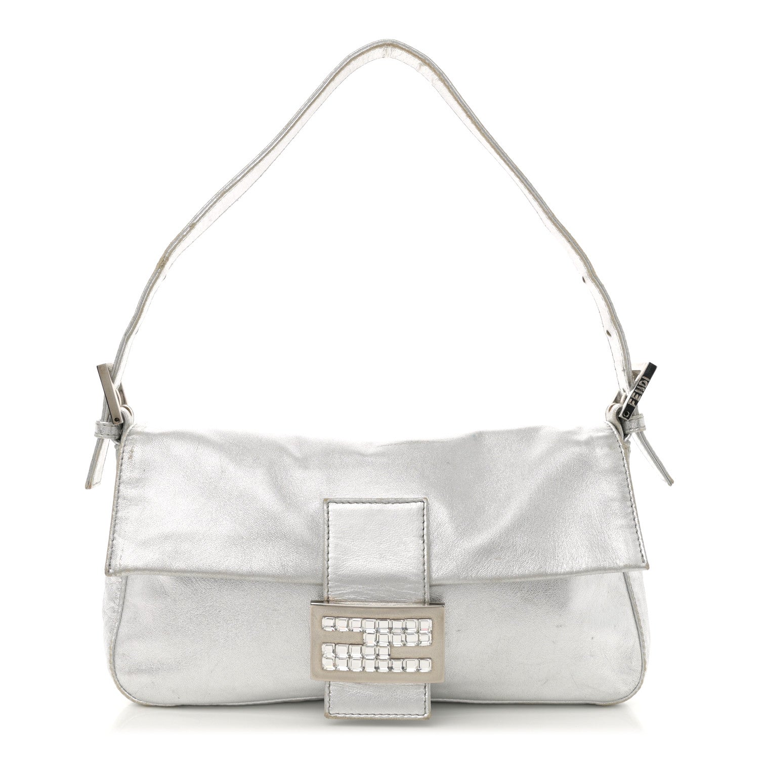 Fendi Metallic Nappa Crystal Baguette Silver 1 of 15