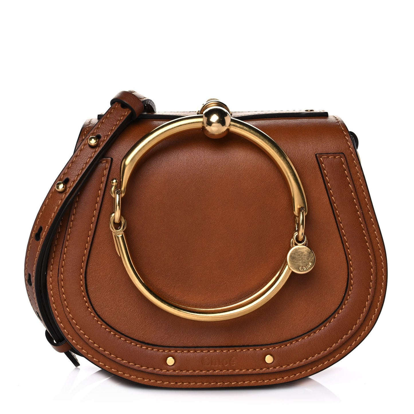 Calfskin Suede Small Nile Bracelet Bag Caramel