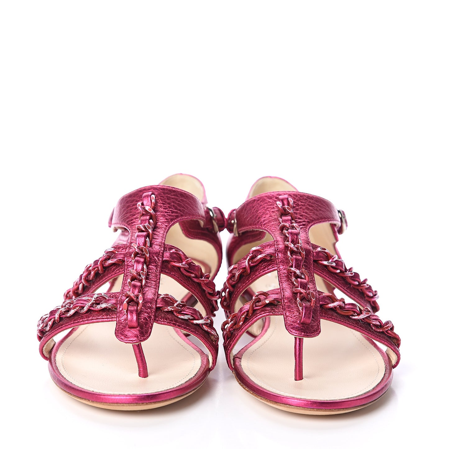 Metallic Gladiator Chain Sandals 38.5 Dark Pink