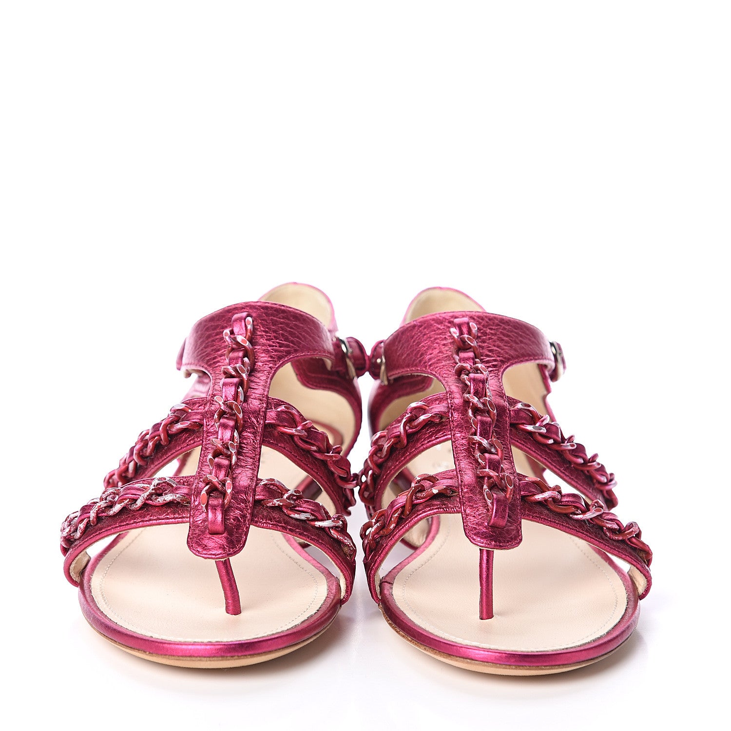 Chanel Metallic Gladiator Chain Sandals 38.5 Dark Pink 2 of 7