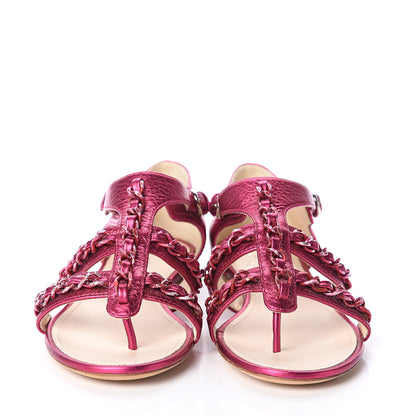 Chanel Metallic Gladiator Chain Sandals 38.5 Dark Pink 2 of 7
