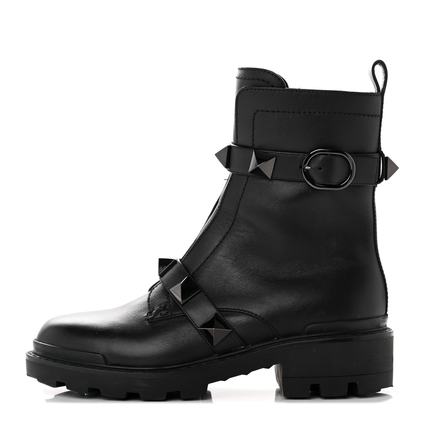 Calfskin Tonal Roman Stud 20/40mm Combat Boots 39 Black