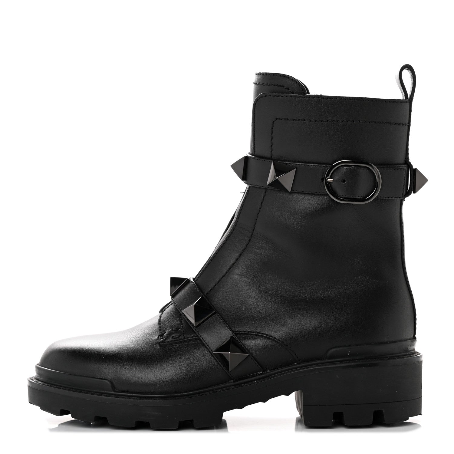 Valentino Garavani Calfskin Tonal Roman Stud 20/40mm Combat Boots 39 Black 1 of 17