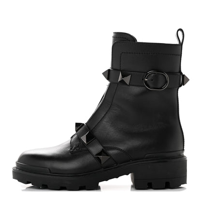 Valentino Garavani Calfskin Tonal Roman Stud 20/40mm Combat Boots 39 Black 1 of 17