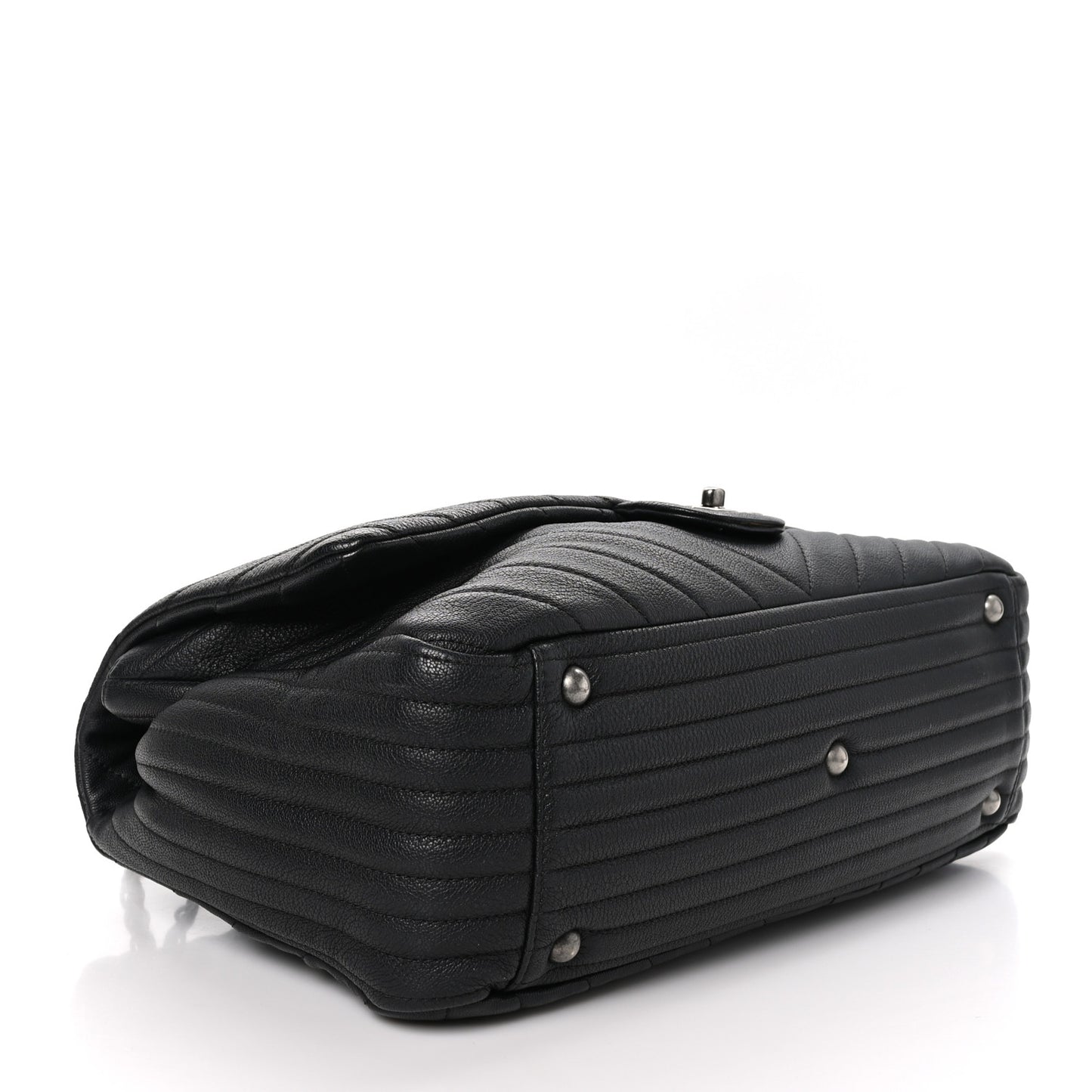 Calfskin Chevron Quilted XXL Travel Flap Bag Black
