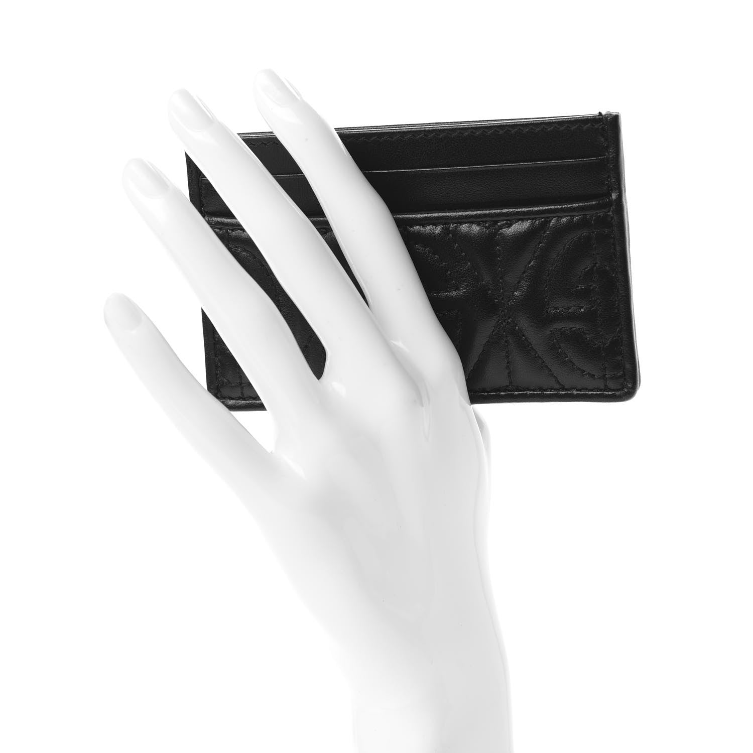 Gucci Calfskin G Rhombus Quilted Card Holder Black 2 of 6
