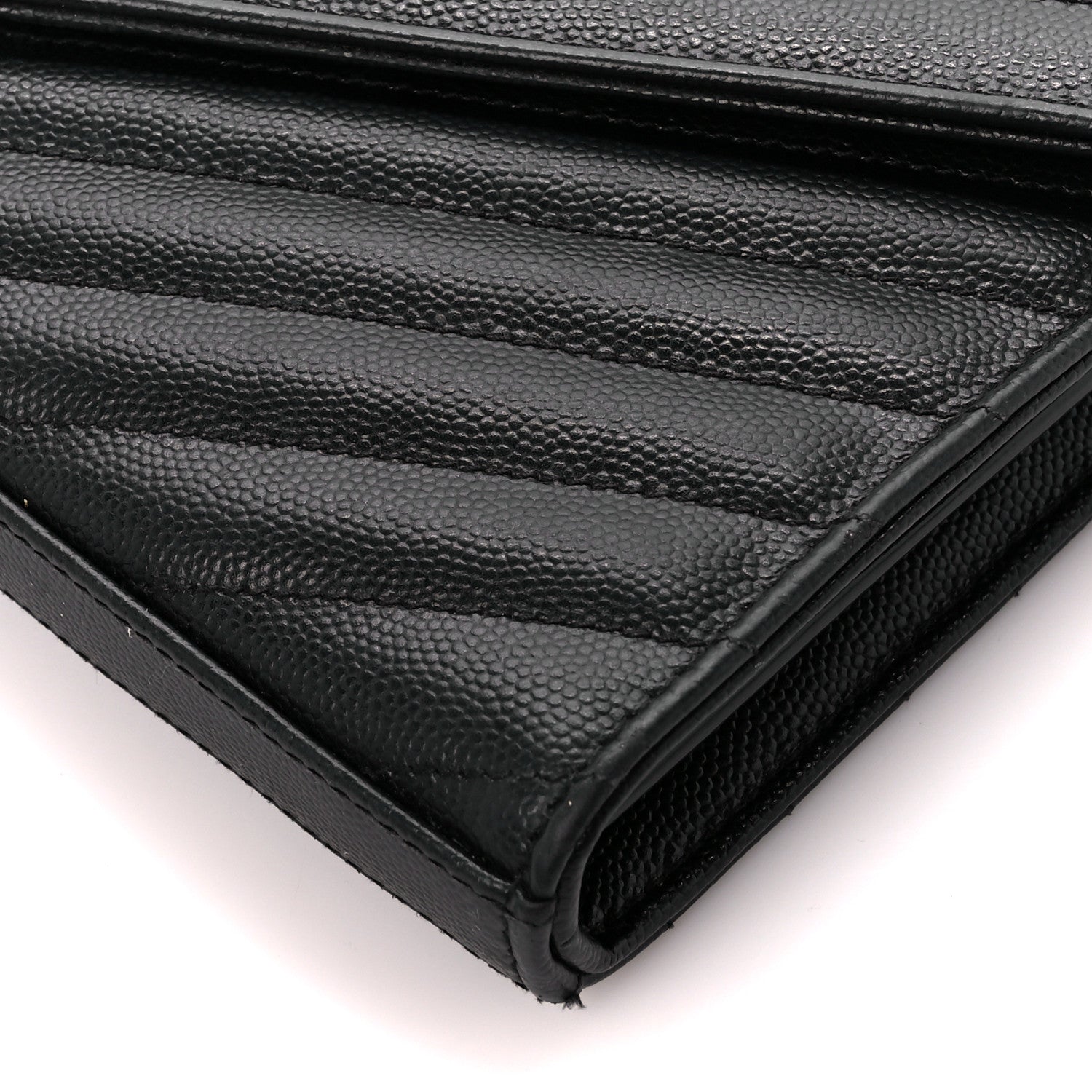 Saint Laurent Grain De Poudre Matelasse Chevron Monogram Chain Wallet Black 12 of 12