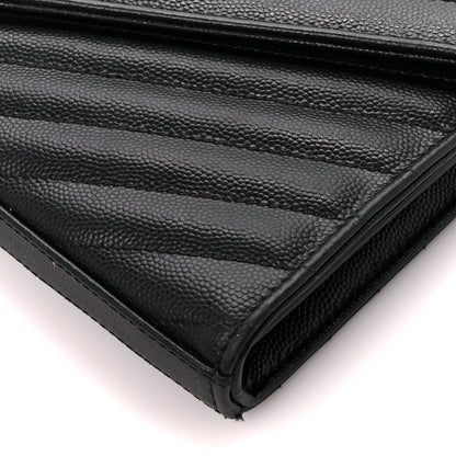 Saint Laurent Grain De Poudre Matelasse Chevron Monogram Chain Wallet Black 12 of 12