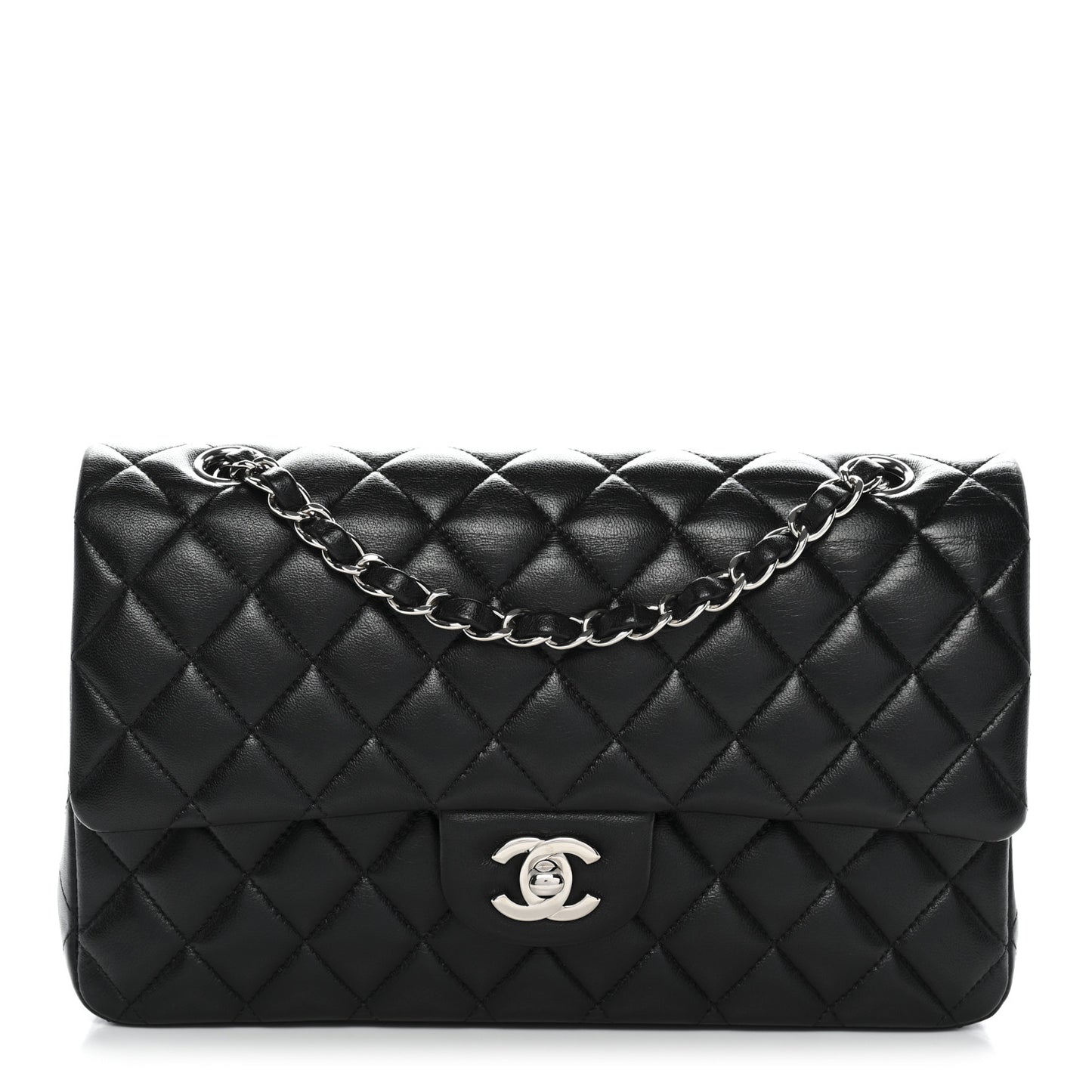 Lambskin Quilted Medium Double Flap Black