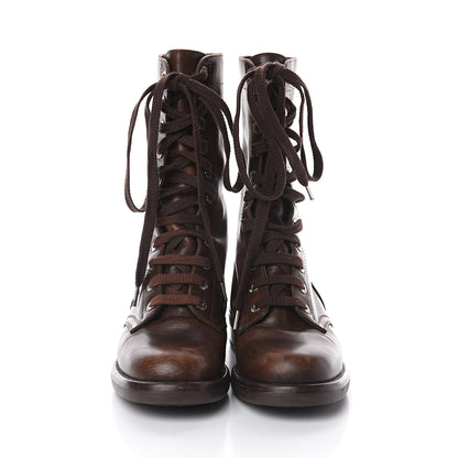Chanel Calfskin Lace Up Combat Boots 37 Dark Brown 2 of 6