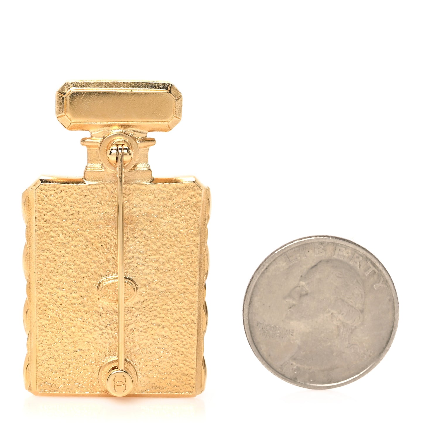 Enamel Pearl Quilted Perfume Bottle CC Brooch Gold