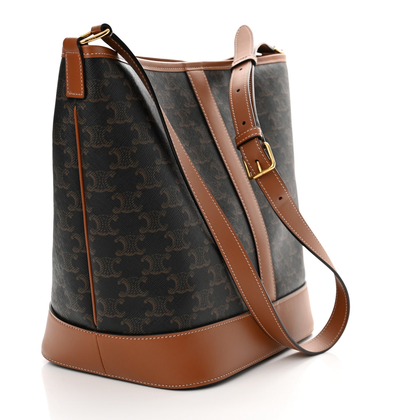 Triomphe Canvas Calfskin Medium Bucket Bag Tan