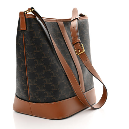 Celine Triomphe Canvas Calfskin Medium Bucket Bag Tan 3 of 9