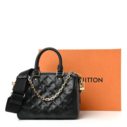 Louis Vuitton Lambskin Embossed Monogram Speedy 22 Bandouliere Black 10 of 10