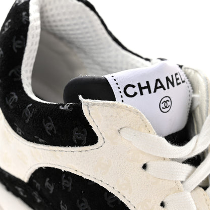 Chanel Nylon Suede Calfskin Printed CC Sneakers 39 White Black 8 of 12