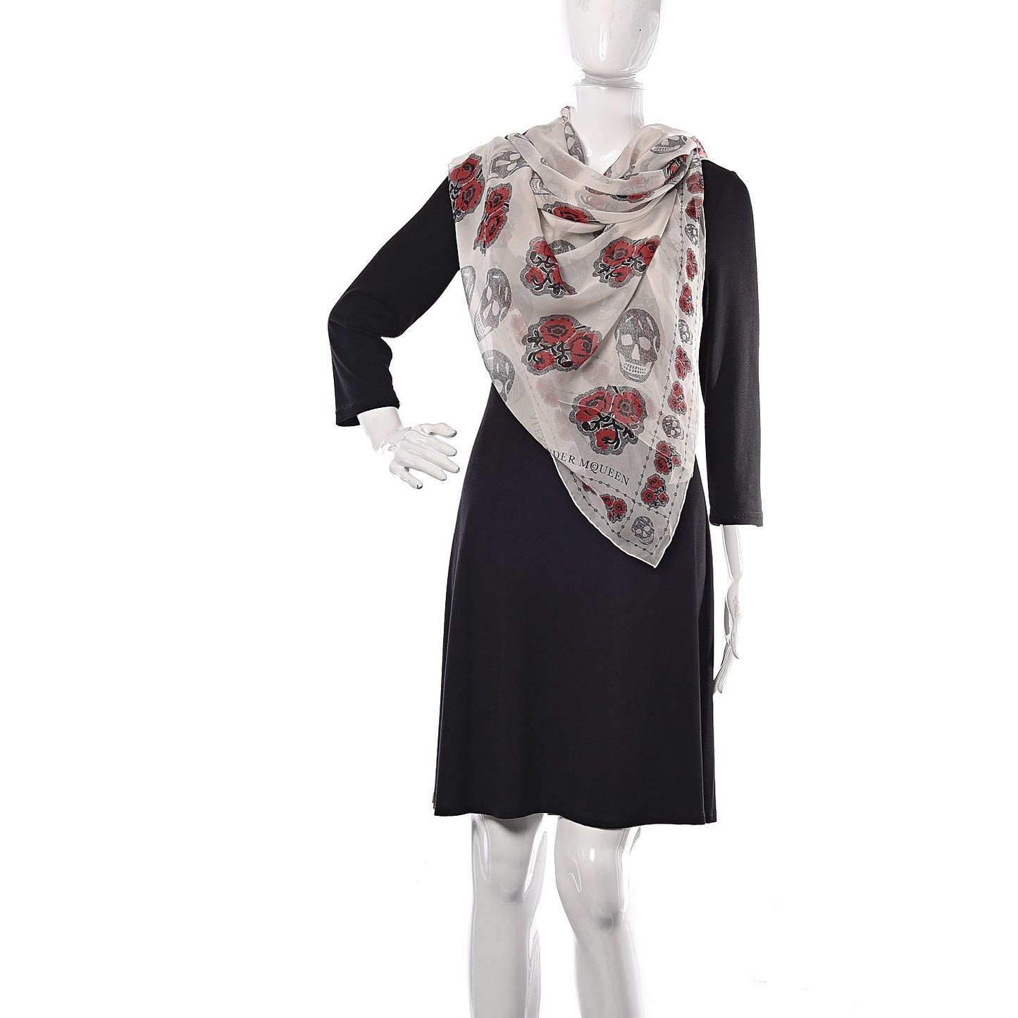 Silk Chiffon Skull Poppy Scarf Ivory Red