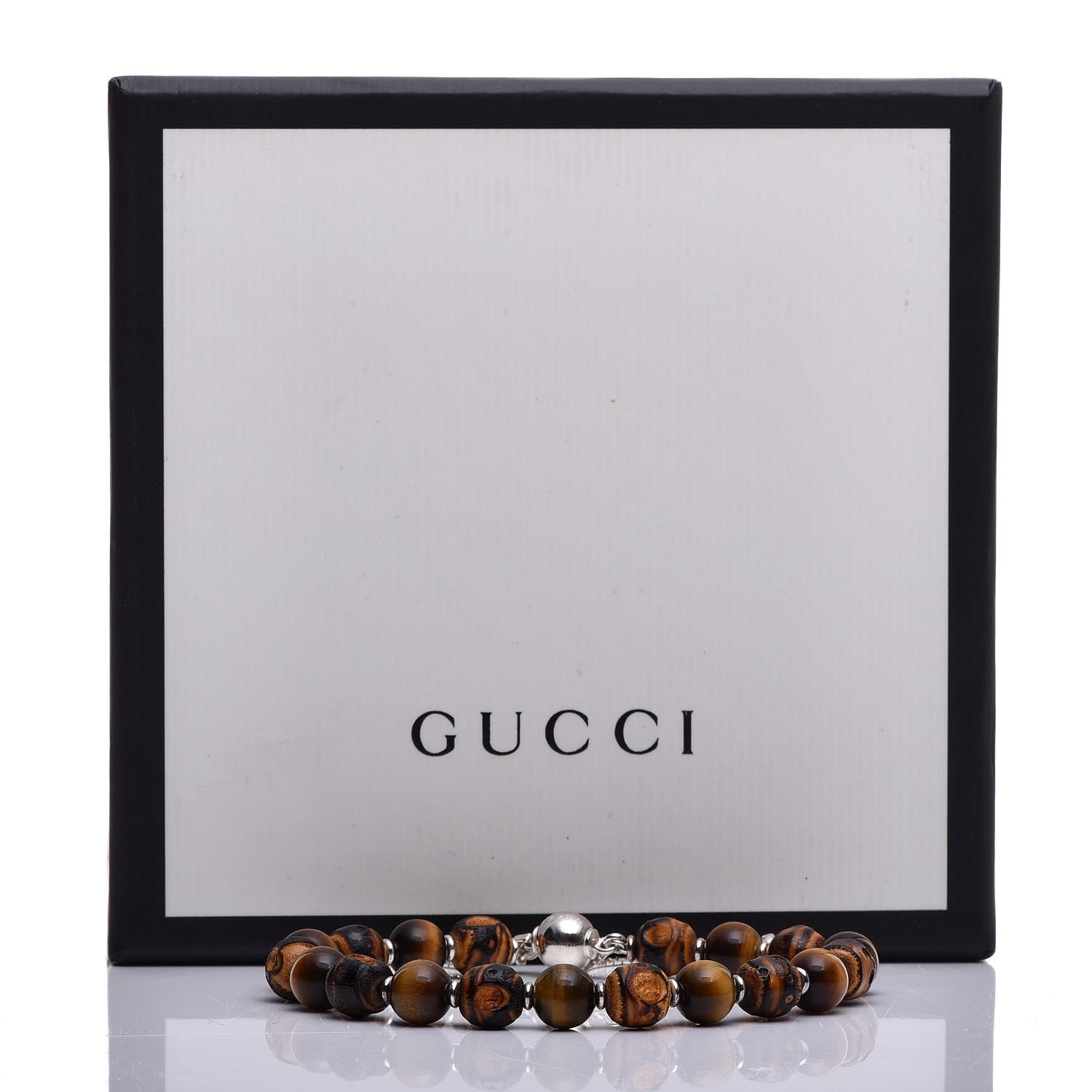 Gucci Sterling Silver Bamboo Tiger's Eye Beaded Bracelet 5 of 5