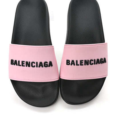 Balenciaga Rubber Logo Womens Pool Slide Sandals 38 Light Pink Black 7 of 7